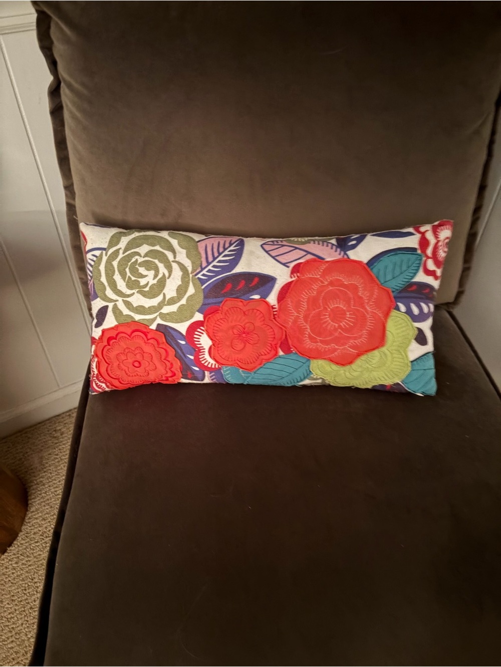Decorative Floral Lumbar Pillow in Coral, Green & Blue - Home Accents